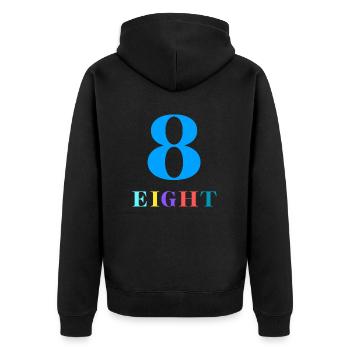 Acht-8-jähriges Jubiläum - Unisex Premium Bio Zip Hoodie - Schwarz - Hinten - Nico (187cm)