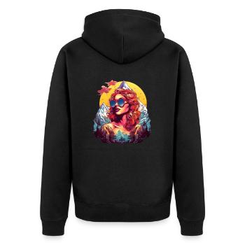 Wander Woman Berg Shirt zum Wandern in den Bergen - Unisex Premium Bio Zip Hoodie - Schwarz - Hinten - Nico (187cm)