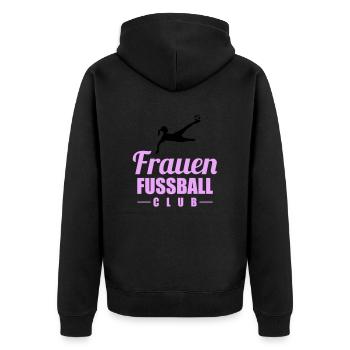 frauen fußball - Unisex Premium Bio Zip Hoodie - Schwarz - Hinten - Nico (187cm)