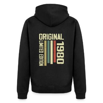 Retro Geschenk aus den 1980er Jahren zum 44. Geburtstag Vintage aus den 1980er Jahren - Unisex Premium Bio Zip Hoodie - Schwarz - Hinten - Nico (187cm)