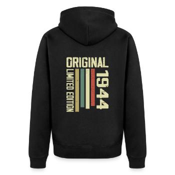 Retro 1944 Geschenk 80. Geburtstag Jahrgang 1944 - Unisex Premium Bio Zip Hoodie - Schwarz - Hinten - Nico (187cm)