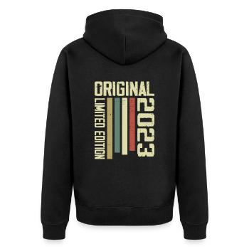 Retro 2023 Geschenk zum 1. Jahrestag Jahrgang 1995 - Unisex Premium Bio Zip Hoodie - Schwarz - Hinten - Nico (187cm)