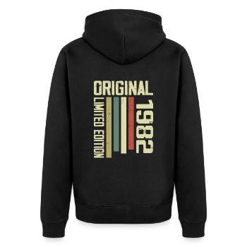 Retro 1982 Vintage Geschenk zum 42. Geburtstag 1982 - Unisex Premium Bio Zip Hoodie - Schwarz - Hinten - Nico (187cm)