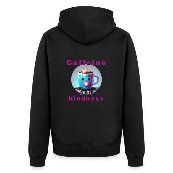 Liebevolle Kaffeetasse mit Botschaft "Koffein und Verwandtschaft" - Unisex Premium Bio Zip Hoodie - Schwarz - Hinten - Nico (187cm)