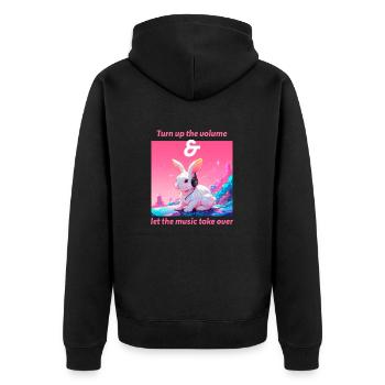Drehen Sie die Lautstärke auf - Unisex Premium Bio Zip Hoodie - Schwarz - Hinten - Nico (187cm)