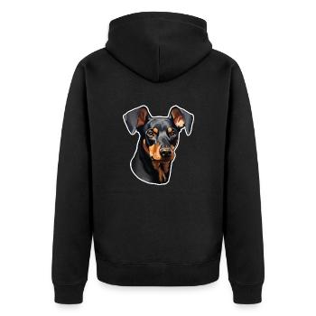 Dobermann Pinscher Kopf mit Schlappohren - Unisex Premium Bio Zip Hoodie - Schwarz - Hinten - Nico (187cm)