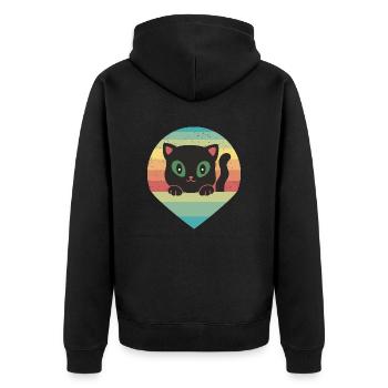 Retro Katze 80er - Unisex Premium Bio Zip Hoodie - Schwarz - Hinten - Nico (187cm)