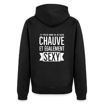 Humour homme chauve - Veste à capuche bio Premium Unisexe - noir - Dos - Nico (187cm)