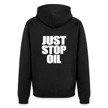 Stoppen Sie einfach das Öl - Unisex Premium Bio Zip Hoodie - Schwarz - Hinten - Nico (187cm)