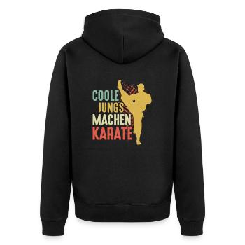 Coole Jungs machen Karate Training Kampfsport - Unisex Premium Bio Zip Hoodie - Schwarz - Hinten - Nico (187cm)