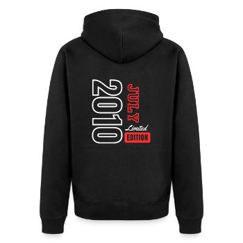 Jubiläumsgeschenk - Limitierte Auflage Juli 2010 - Unisex Premium Bio Zip Hoodie - Schwarz - Hinten - Nico (187cm)