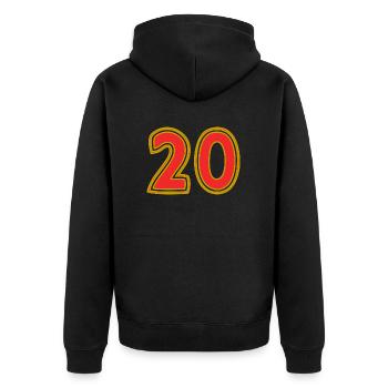 20. 20 YEARS. 20th ANNIVERSARY. 20 YEARS ANNIVERSARY. - Unisex Premium Organic Zip Hoodie - black - Back - Nico (187cm)