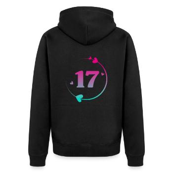 17th Birthday Colorful Heart Circle - Unisex Premium Organic Zip Hoodie - black - Back - Nico (187cm)