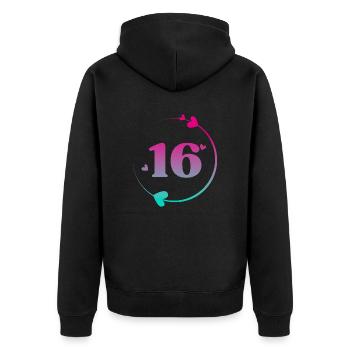 16e anniversaire cercle cœur coloré - Veste à capuche bio Premium Unisexe - noir - Dos - Nico (187cm)