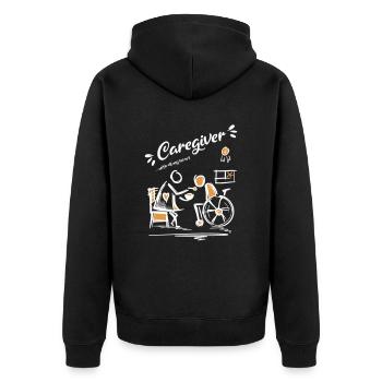 Caregiver with all my heart - Pflegerin - Unisex Premium Bio Zip Hoodie - Schwarz - Hinten - Nico (187cm)