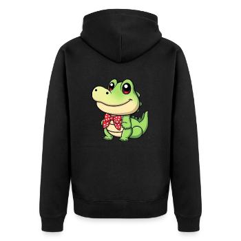 süßes Comic-Krokodil mit roter Krawatte - Unisex Premium Bio Zip Hoodie - Schwarz - Hinten - Nico (187cm)