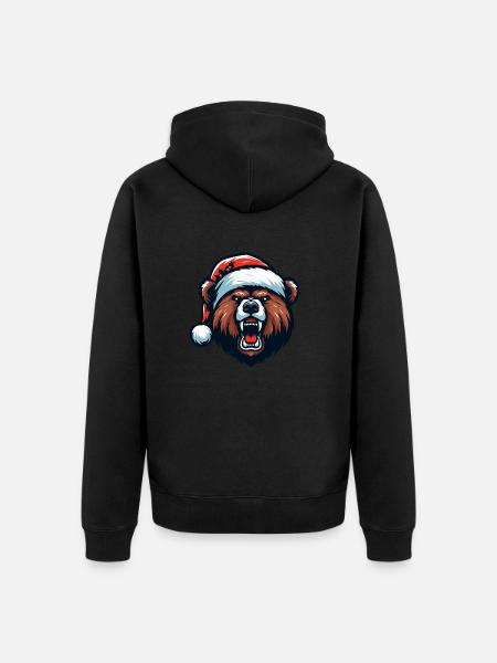 Christmas Grizzly Bear - Unisex Premium Organic Zip Hoodie - black