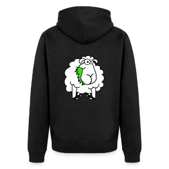 Schaf Frisst Gräser Gras Fressen Hungrig Lustig - Unisex Premium Bio Zip Hoodie - Schwarz - Hinten - Nico (187cm)
