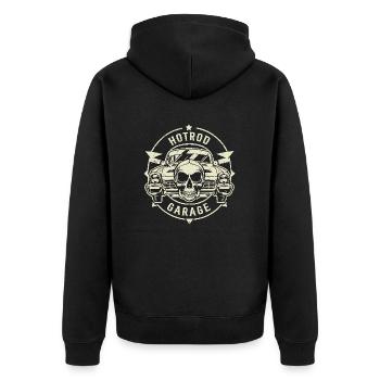 Hotrod garage - Unisex Premium Organic Zip Hoodie - black - Back - Nico (187cm)
