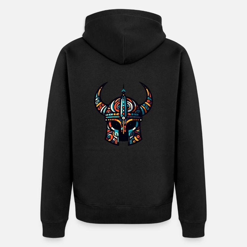 Wikingerhelm mit abstraktem Muster - Unisex Premium Bio Zip Hoodie - Schwarz