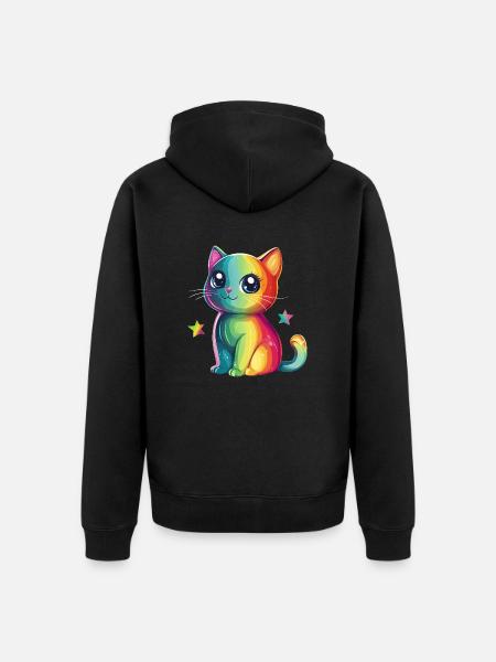 Cute Rainbow Cat - Unisex Premium Organic Zip Hoodie - black