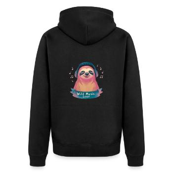 Faultier Musikliebhaber - Unisex Premium Bio Zip Hoodie - Schwarz - Hinten - Nico (187cm)