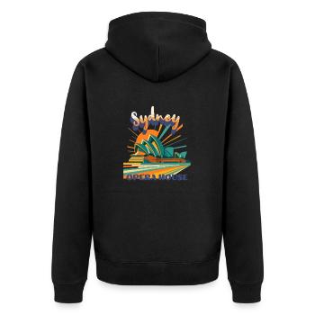 Rêves Rétro Urbains – OPERA HOUSE - Sydney - Veste à capuche bio Premium Unisexe - noir - Dos - Nico (187cm)