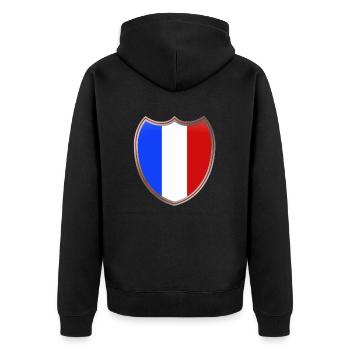 France (Frankreich_Wappen) - Unisex Premium Bio Zip Hoodie - Schwarz - Hinten - Nico (187cm)
