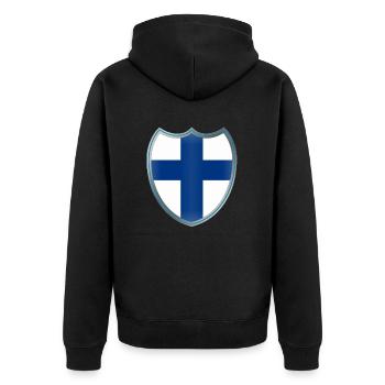 Finland (Finnland_Wappen) - Unisex Premium Bio Zip Hoodie - Schwarz - Hinten - Nico (187cm)
