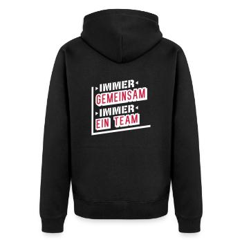 Immer Gemeinsam (Schriftzug) - Unisex Premium Bio Zip Hoodie - Schwarz - Hinten - Nico (187cm)