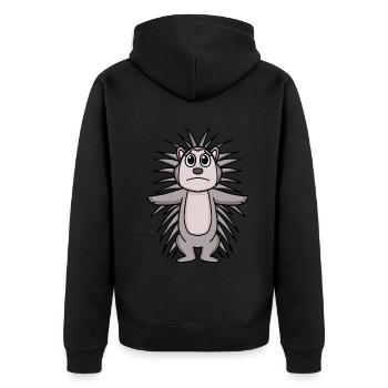 Stachelschwein Traurig - Trauriges Stachelschwein - Unisex Premium Bio Zip Hoodie - Schwarz - Hinten - Nico (187cm)