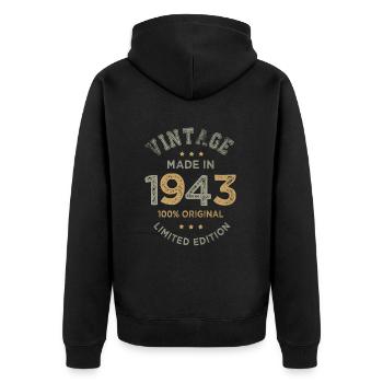 Hergestellt im Jahr 1943 Vintage Geburtstagsgeschenk 80 Jahre - Unisex Premium Bio Zip Hoodie - Schwarz - Hinten - Nico (187cm)