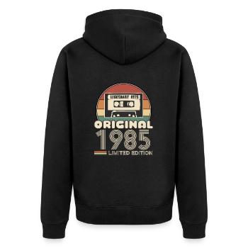 1985 - Unisex Premium Bio Zip Hoodie - Schwarz - Hinten - Nico (187cm)