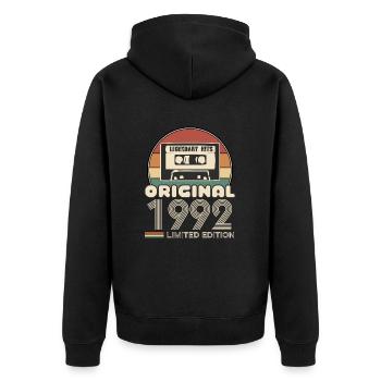 1992 - Unisex Premium Bio Zip Hoodie - Schwarz - Hinten - Nico (187cm)