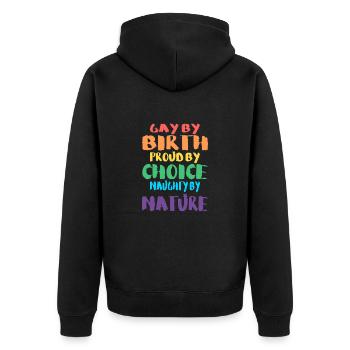 Gay de naissance - Veste à capuche bio Premium Unisexe - noir - Dos - Nico (187cm)
