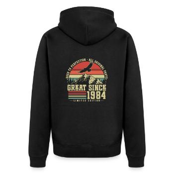 Great Since 1984 Vintage Birthday Retro - Unisex Premium Organic Zip Hoodie - black - Back - Nico (187cm)