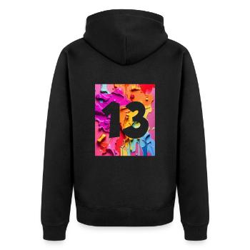 NR. 13 NUMMER 13 BUNT 13. GEBURTSTAG - Unisex Premium Bio Zip Hoodie - Schwarz - Hinten - Nico (187cm)