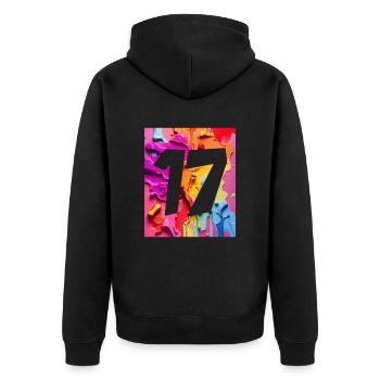 NR. 17 NUMMER 17 BUNT 17. GEBURTSTAG - Unisex Premium Bio Zip Hoodie - Schwarz - Hinten - Nico (187cm)