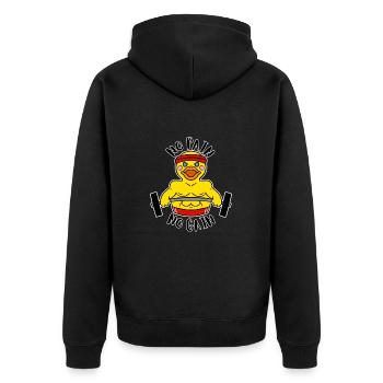 Ohne Fleiß kein Preis: Ducky Body Builder - Unisex Premium Bio Zip Hoodie - Schwarz - Hinten - Nico (187cm)