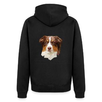 Australian Shepherd, Red Tri Polygon Stil - Unisex Premium Bio Zip Hoodie - Schwarz - Hinten - Nico (187cm)