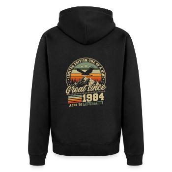 Great Since 1984 Vintage 1984 Vintage - Unisex Premium Organic Zip Hoodie - black - Back - Nico (187cm)