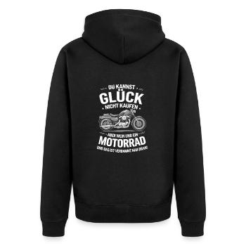 Motorrad Spruch | Motorrad & Wein - Unisex Premium Bio Zip Hoodie - Schwarz - Hinten - Nico (187cm)