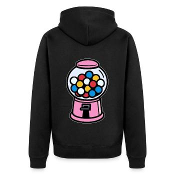 Pinker Retro Kaugummiautomat - Unisex Premium Bio Zip Hoodie - Schwarz - Hinten - Nico (187cm)