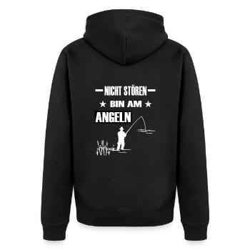 Angeln - Unisex Premium Bio Zip Hoodie - Schwarz - Hinten - Nico (187cm)