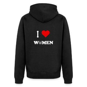 i love women, lustiger Spruch, funny slogan, nasty - Unisex Premium Bio Zip Hoodie - Schwarz - Hinten - Nico (187cm)