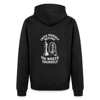 Check Yourself Funny Chess Player Saying - Unisex Premium Organic Zip Hoodie - black - Back - Nico (187cm)