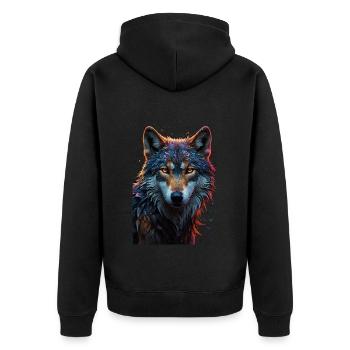 Wolf - Unisex Premium Organic Zip Hoodie - black - Back - Nico (187cm)