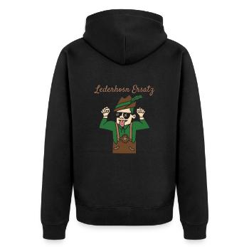 Lederhosn Ersatz Lederhose Ersatz Lederhosn - Unisex Premium Bio Zip Hoodie - Schwarz - Hinten - Nico (187cm)