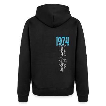 1974 Vintage anniversaire drôles dictons - Veste à capuche bio Premium Unisexe - noir - Dos - Nico (187cm)