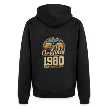 cadeau d'anniversaire 44 ans 1980 édition limitée - Veste à capuche bio Premium Unisexe - noir - Dos - Nico (187cm)